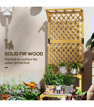 Outsunny Wooden Plant Stand with Trellis for Climbing Plants, Yellow