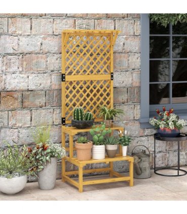 Outsunny Wooden Plant Stand with Trellis for Climbing Plants, Yellow