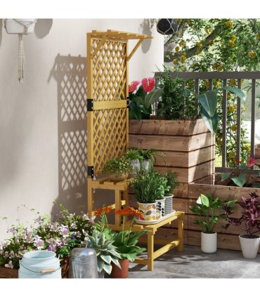 Outsunny Wooden Plant Stand with Trellis for Climbing Plants, Yellow