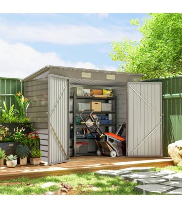 Outsunny 8 x 4FT Metal Garden Storage Shed with Double Doors, Light Grey