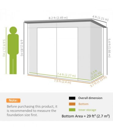 Outsunny 8 x 4FT Metal Garden Storage Shed with Double Doors, Light Grey