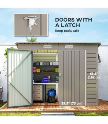 Outsunny 8 x 4FT Metal Garden Storage Shed with Double Doors, Light Grey