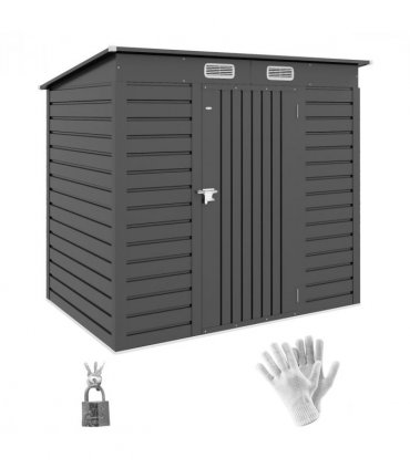 Outsunny 6.3 x 4.3FT Galvanised  Metal Garden Shed with Lockable Door, Grey