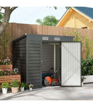 Outsunny 6.3 x 4.3FT Galvanised  Metal Garden Shed with Lockable Door, Grey