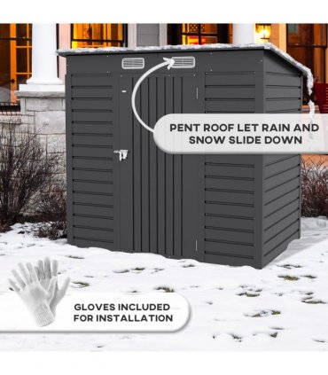 Outsunny 6.3 x 4.3FT Galvanised  Metal Garden Shed with Lockable Door, Grey