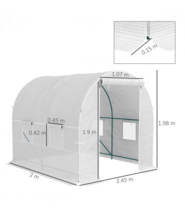 Outsunny Polytunnel Greenhouse Outdoor Grow House Roll Up Door Windows 2x2.5m