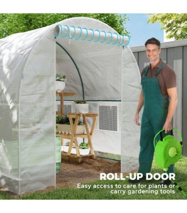 Outsunny Polytunnel Greenhouse Outdoor Grow House Roll Up Door Windows 2x2.5m