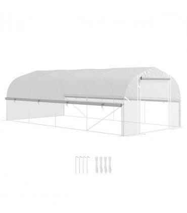 Outsunny Polytunnel Greenhouse W/ Roll-up Sidewalls, Mesh Door, 6 x 3 x 2m