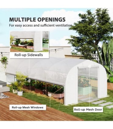 Outsunny Polytunnel Greenhouse W/ Roll-up Sidewalls, Mesh Door, 6 x 3 x 2m