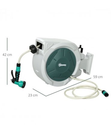 Outsunny Retractable Hose Reel Wall Mounted with Lock, Grey
