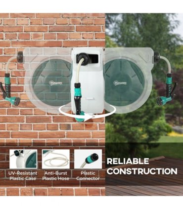 Outsunny Retractable Hose Reel Wall Mounted with Lock, Grey