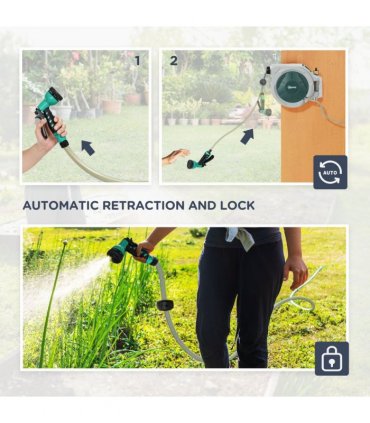 Outsunny Retractable Hose Reel Wall Mounted with Lock, Grey