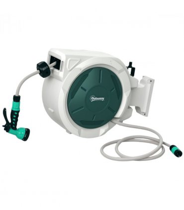Outsunny Retractable Hose Reel Wall Mounted with Lock, Light Grey