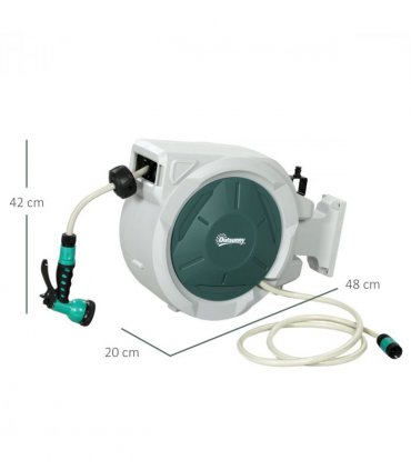 Outsunny Retractable Hose Reel Wall Mounted with Lock, Light Grey
