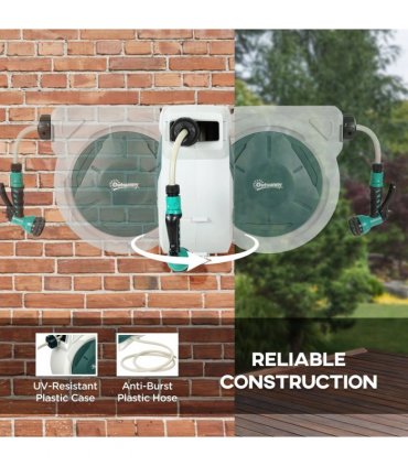 Outsunny Retractable Hose Reel Wall Mounted with Lock, Light Grey