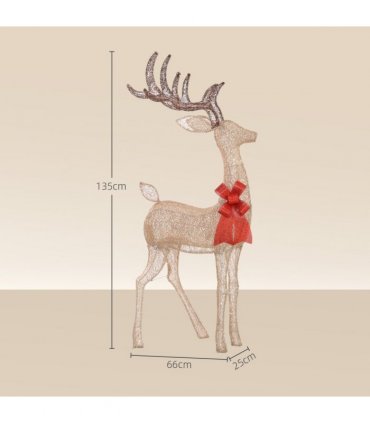 Outsunny Lighted Reindeer Christmas Decoration w/ Stakes Zip Ties Gold Tone