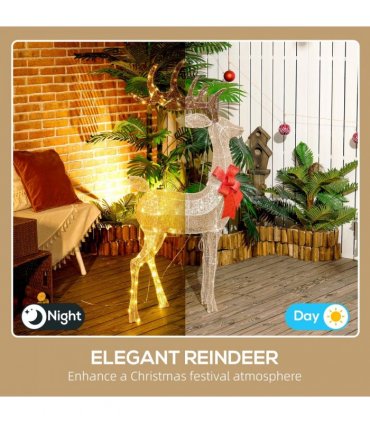 Outsunny Lighted Reindeer Christmas Decoration w/ Stakes Zip Ties Gold Tone