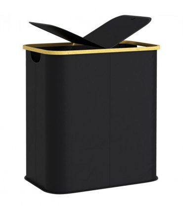 HOMCOM 80L Collapsible Laundry Hamper, Washing Basket for Bathroom, Black