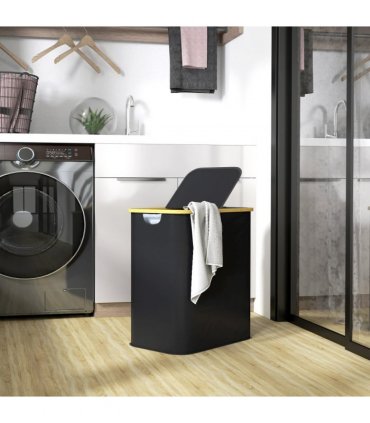 HOMCOM 80L Collapsible Laundry Hamper, Washing Basket for Bathroom, Black