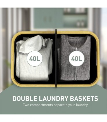 HOMCOM 80L Collapsible Laundry Hamper, Washing Basket for Bathroom, Black