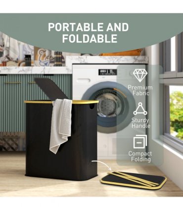 HOMCOM 80L Collapsible Laundry Hamper, Washing Basket for Bathroom, Black