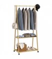 HOMCOM Bamboo Clothes Rail Rack with 2 Storage Shelves, Natural Wood Effect