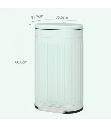 HOMCOM 30L Pedal Bin, Metal Kitchen Bin with Soft-close Lid, Light Green