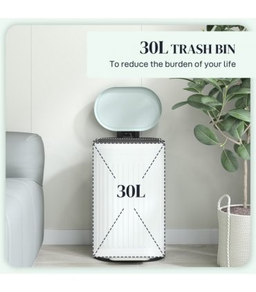 HOMCOM 30L Pedal Bin, Metal Kitchen Bin with Soft-close Lid, Light Green