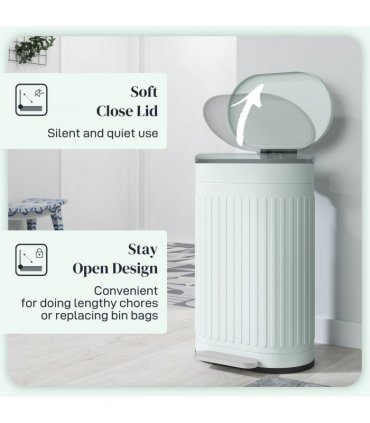 HOMCOM 30L Pedal Bin, Metal Kitchen Bin with Soft-close Lid, Light Green