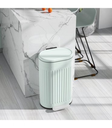 HOMCOM 30L Pedal Bin, Metal Kitchen Bin with Soft-close Lid, Light Green