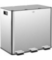HOMCOM 3 x 15L Triple Kitchen Bin Pedal Bin for Recycling and Waste, Silver