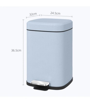 HOMCOM 12L Kitchen Pedal Bin, Metal Rubbish Bin with Soft-close Lid, Light Blue