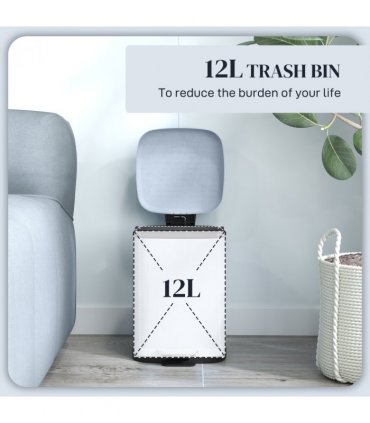 HOMCOM 12L Kitchen Pedal Bin, Metal Rubbish Bin with Soft-close Lid, Light Blue