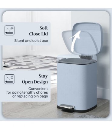 HOMCOM 12L Kitchen Pedal Bin, Metal Rubbish Bin with Soft-close Lid, Light Blue