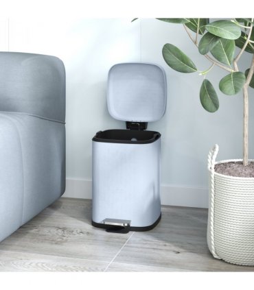 HOMCOM 12L Kitchen Pedal Bin, Metal Rubbish Bin with Soft-close Lid, Light Blue