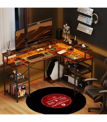 HOMCOM L Shaped Gaming Desk w/ LED Lights and Power Outlets for Small Space