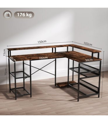 HOMCOM L Shaped Gaming Desk w/ LED Lights and Power Outlets for Small Space