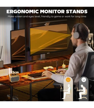 HOMCOM L Shaped Gaming Desk w/ LED Lights and Power Outlets for Small Space