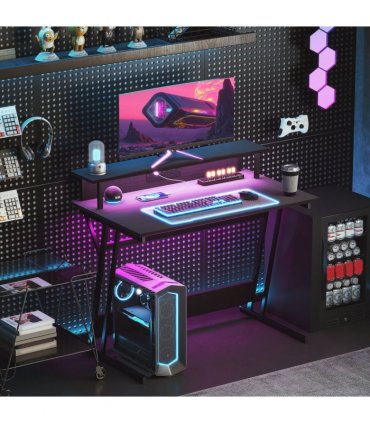 HOMCOM LED Gaming Desk with Power Outlets and Monitor Stand 100 x 60cm Black