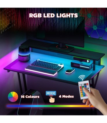 HOMCOM LED Gaming Desk with Power Outlets and Monitor Stand 100 x 60cm Black