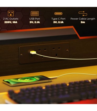 HOMCOM LED Gaming Desk with Power Outlets and Monitor Stand 100 x 60cm Black