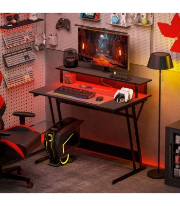 HOMCOM LED Gaming Desk with Power Outlets and Monitor Stand 100 x 60cm Black
