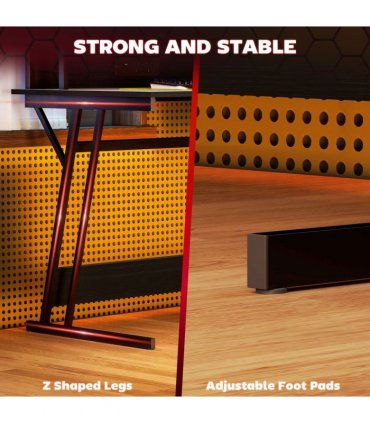 HOMCOM LED Gaming Desk with Power Outlets and Monitor Stand 100 x 60cm Black