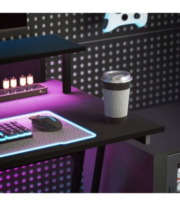 HOMCOM LED Gaming Desk with Power Outlets and Monitor Stand 100 x 60cm Black