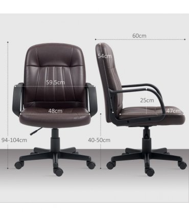 HOMCOM PU Leather Office Chair Swivel Home Computer Desk Chair, Dark Brown
