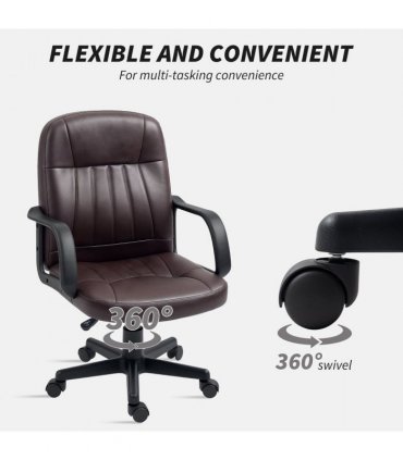 HOMCOM PU Leather Office Chair Swivel Home Computer Desk Chair, Dark Brown