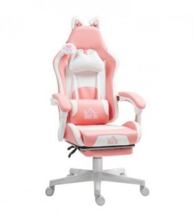 HOMCOM Gaming Chair with Footrest, Reclining Computer Chair, Pink