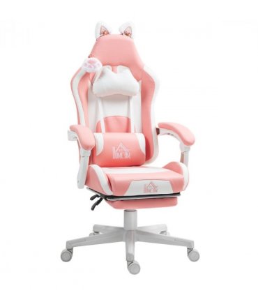 HOMCOM Gaming Chair with Footrest, Reclining Computer Chair, Pink