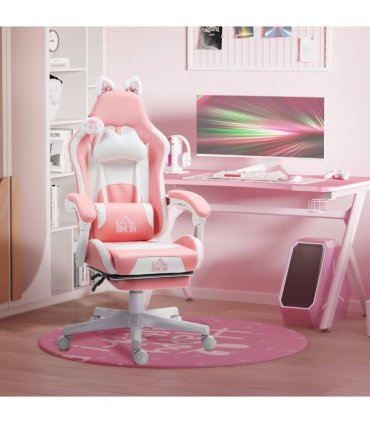 HOMCOM Gaming Chair with Footrest, Reclining Computer Chair, Pink