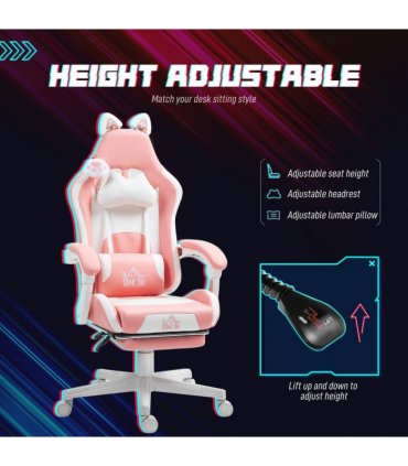 HOMCOM Gaming Chair with Footrest, Reclining Computer Chair, Pink
